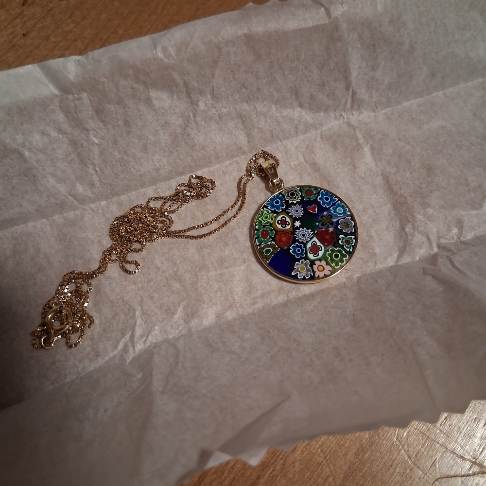 Gold and Multicolor Pendant Necklace